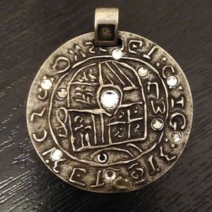 Silver Tone w Rhinestones Tribal Style Medallion Statement Piece